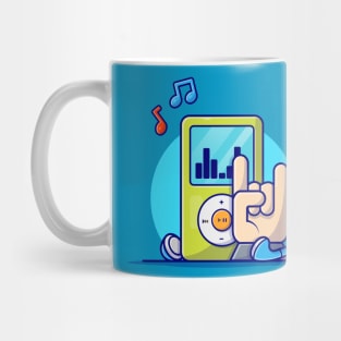 Ipod Digital Audio Music Player with Hand Rock and Music Cartoon Vector Icon Illustration Mug